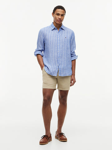 Pure linen shirt with textured stripes and regular fit - Nautical Edition Summer Collection