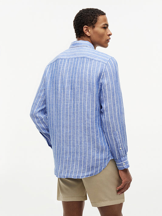 Pure linen shirt with textured stripes and regular fit - Nautical Edition Summer Collection